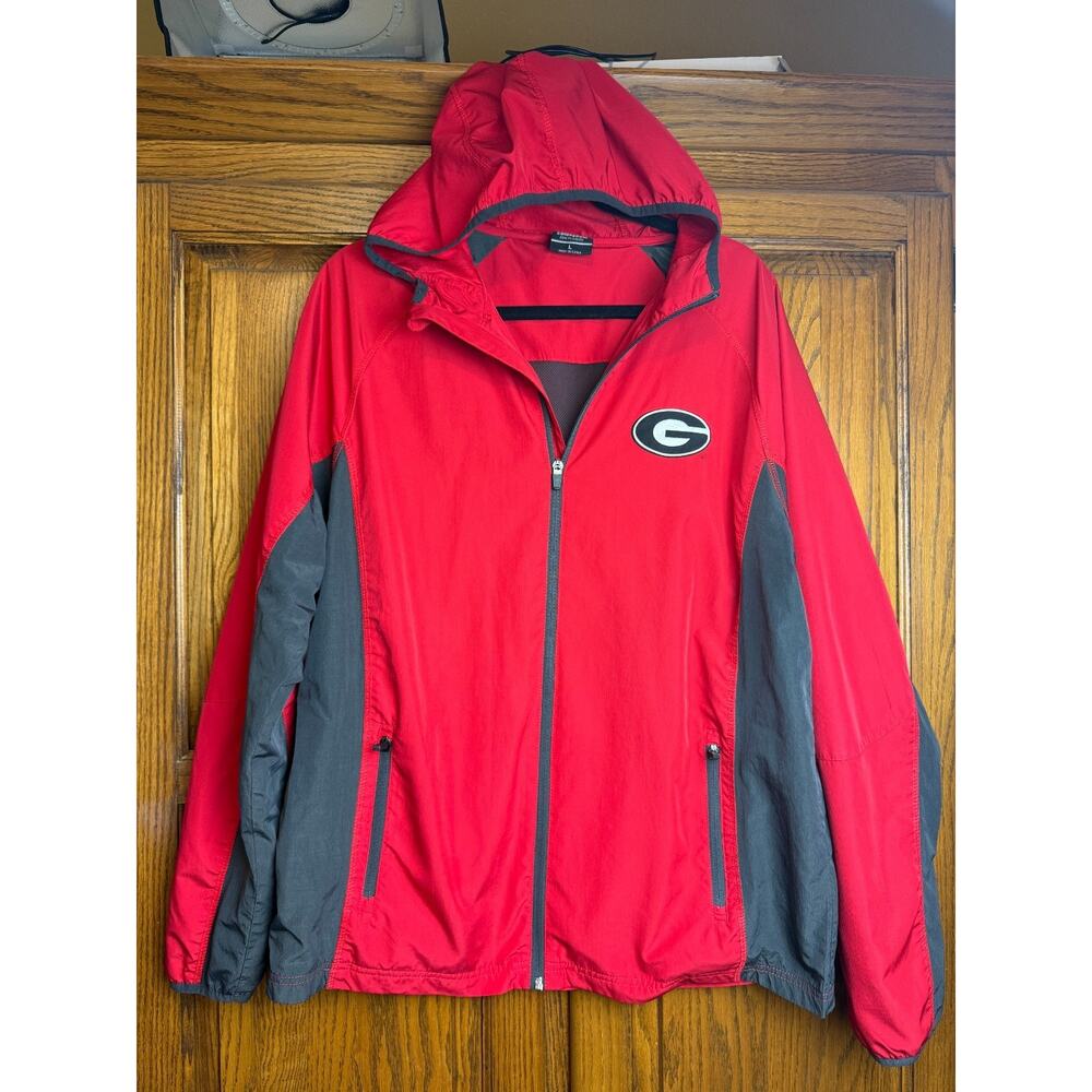 Colosseum UGA Georgia Bulldogs Red Men's Sz L Hooded Windbreaker Jacket